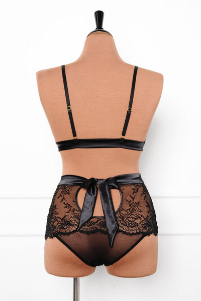 Date Night Bundle: Eyelash Lace Bow Bralette Set - Black - Mentionables