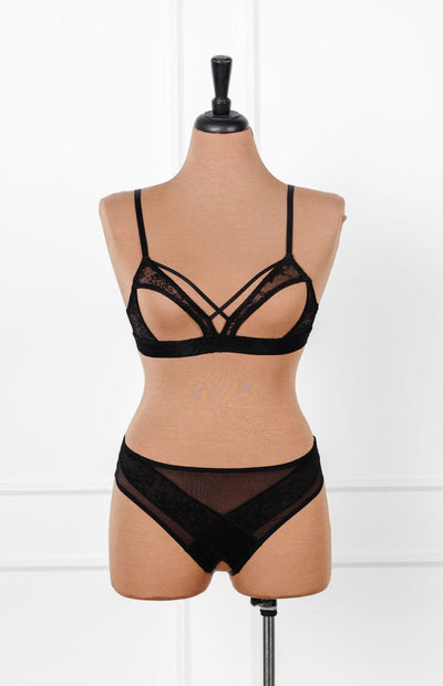 Date Night Bundle: Lacy Caged Cupless Bralette Set - Black - Mentionables
