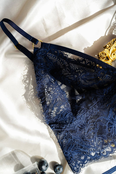 Eyelash Lace Caged Bralette - Navy - Mentionables