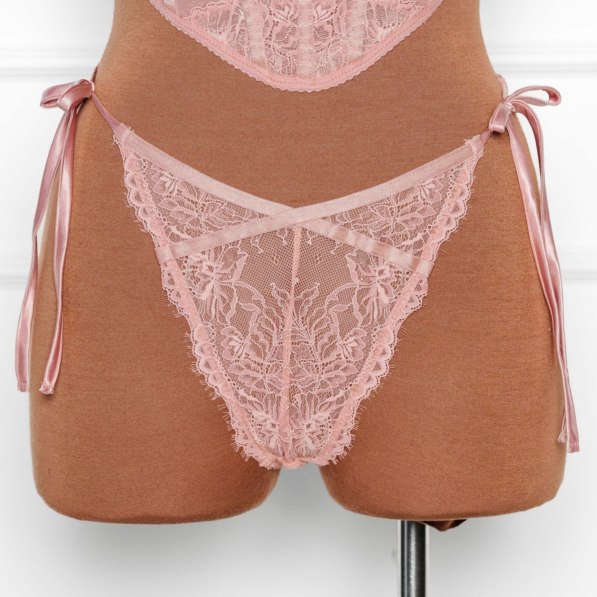 Lacy Side Tie Panty - Blush