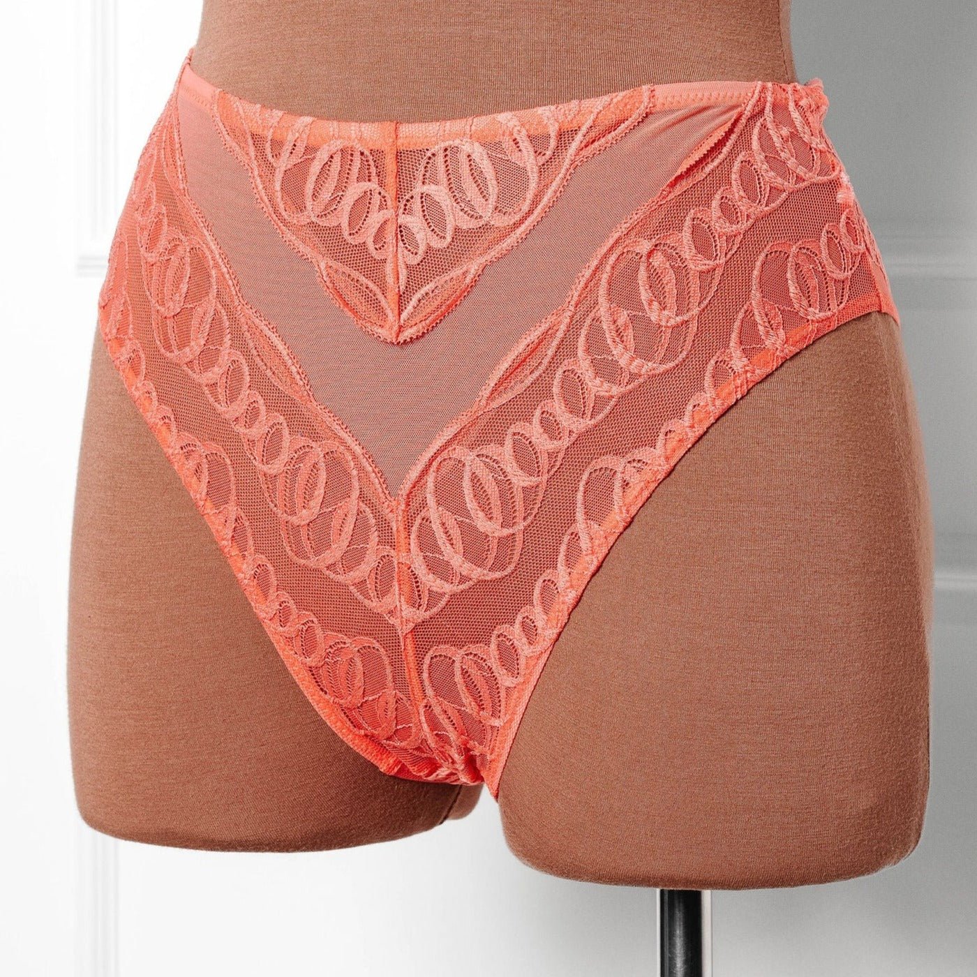 Strappy Back High Waist Crotchless Panty - Coral