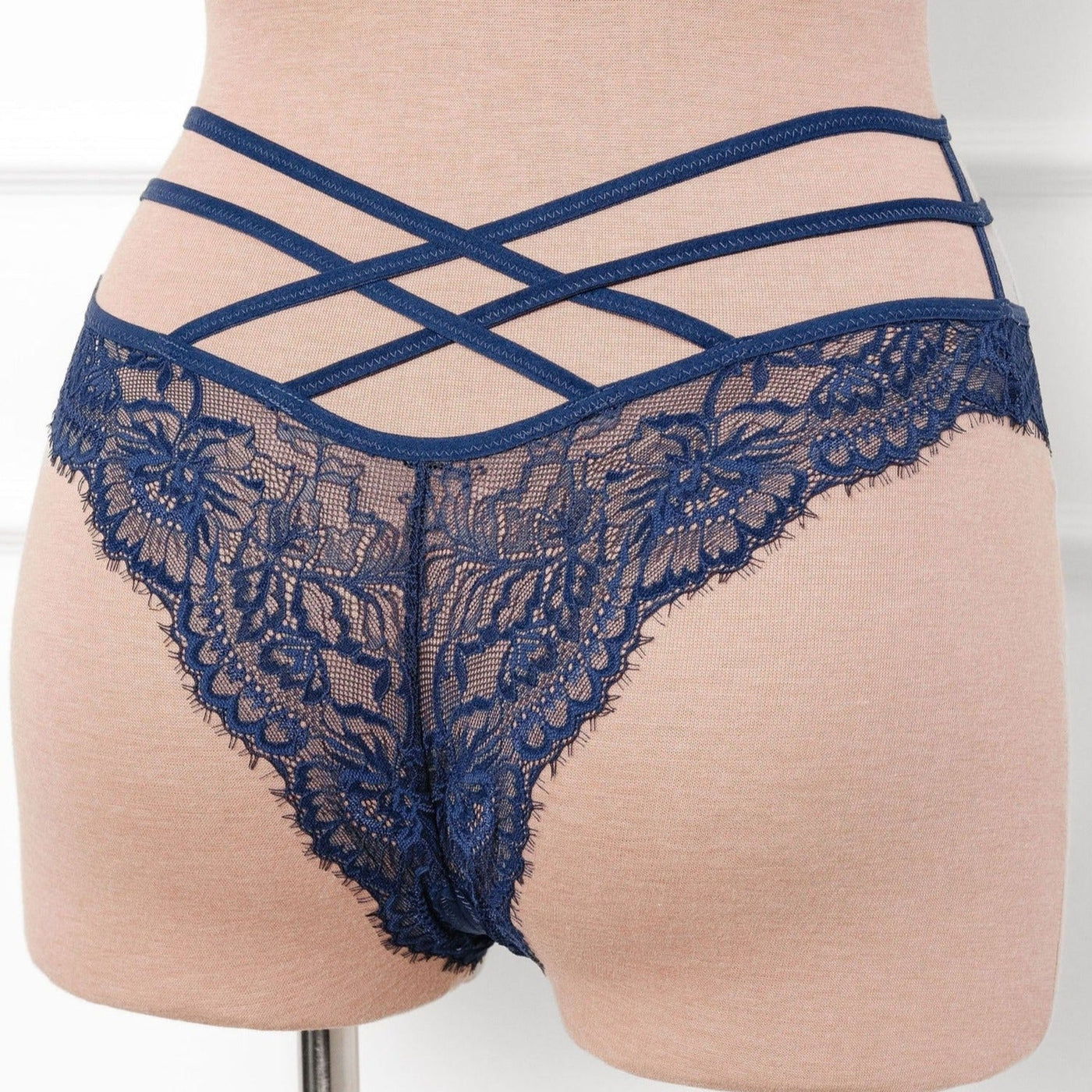 Strappy Crotchless Panty - Navy - Mentionables