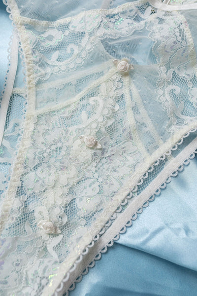 Bridal Bundle: Lacy Rosette Crotchless Teddy - Iridescent Cream - Mentionables