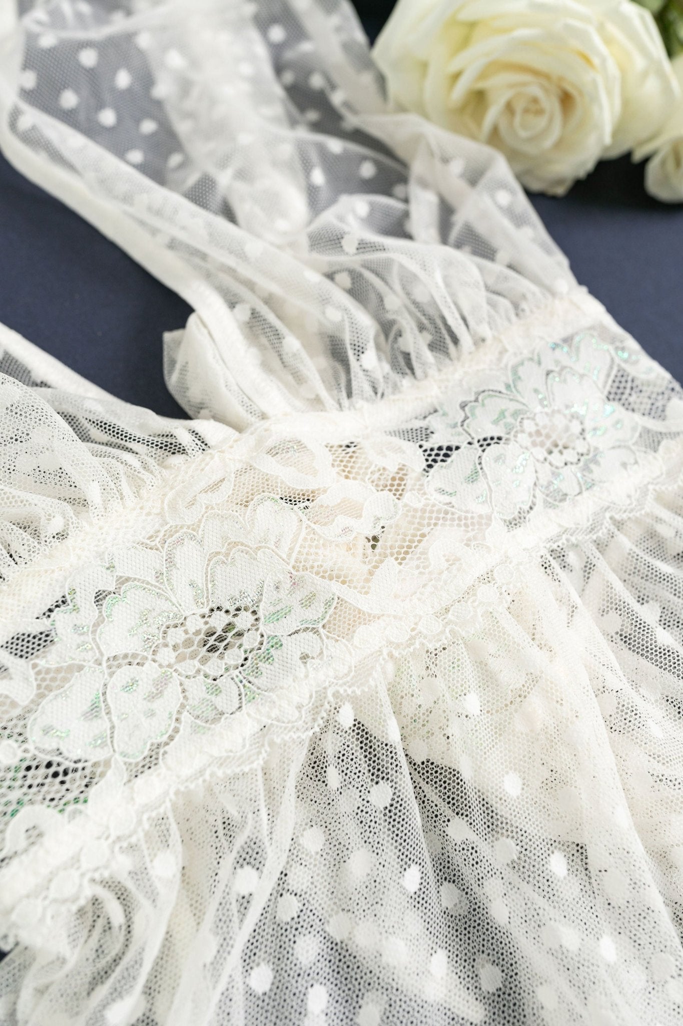 Bridal Bundle: Polka Dot Mesh Babydoll Set - Iridescent Cream - Mentionables