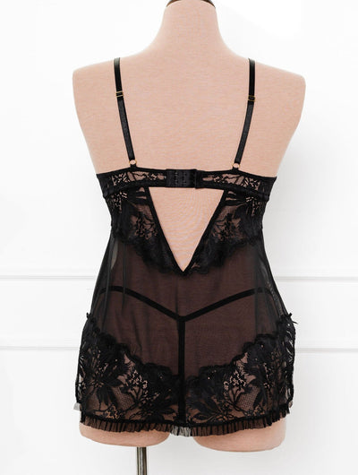 Date Night Bundle: Lace & Mesh Heart Babydoll - Black - Mentionables