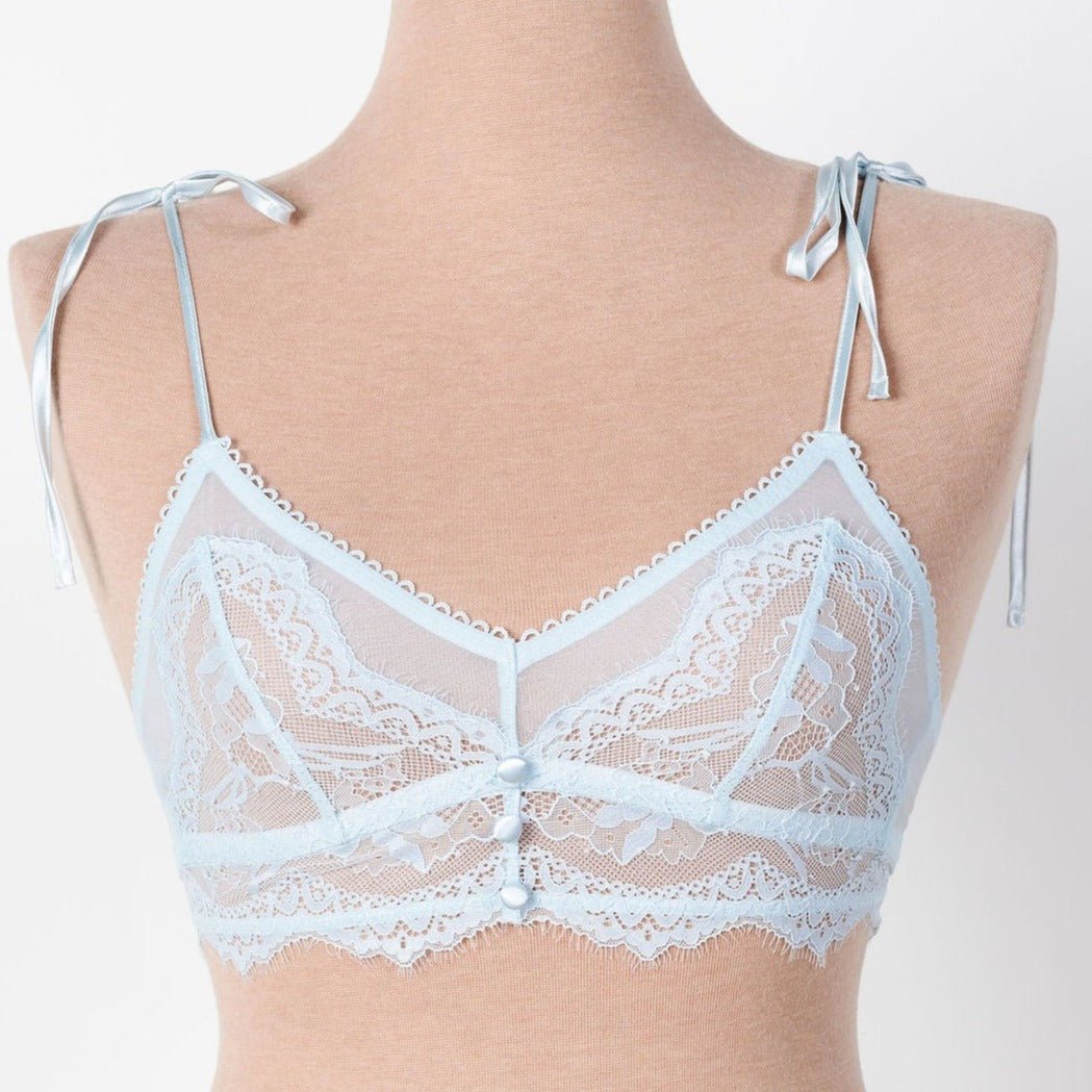 Lace & Mesh Button Bralette - Something Blue