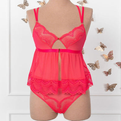 Lace & Mesh Camidoll - Coral Glow - Mentionables