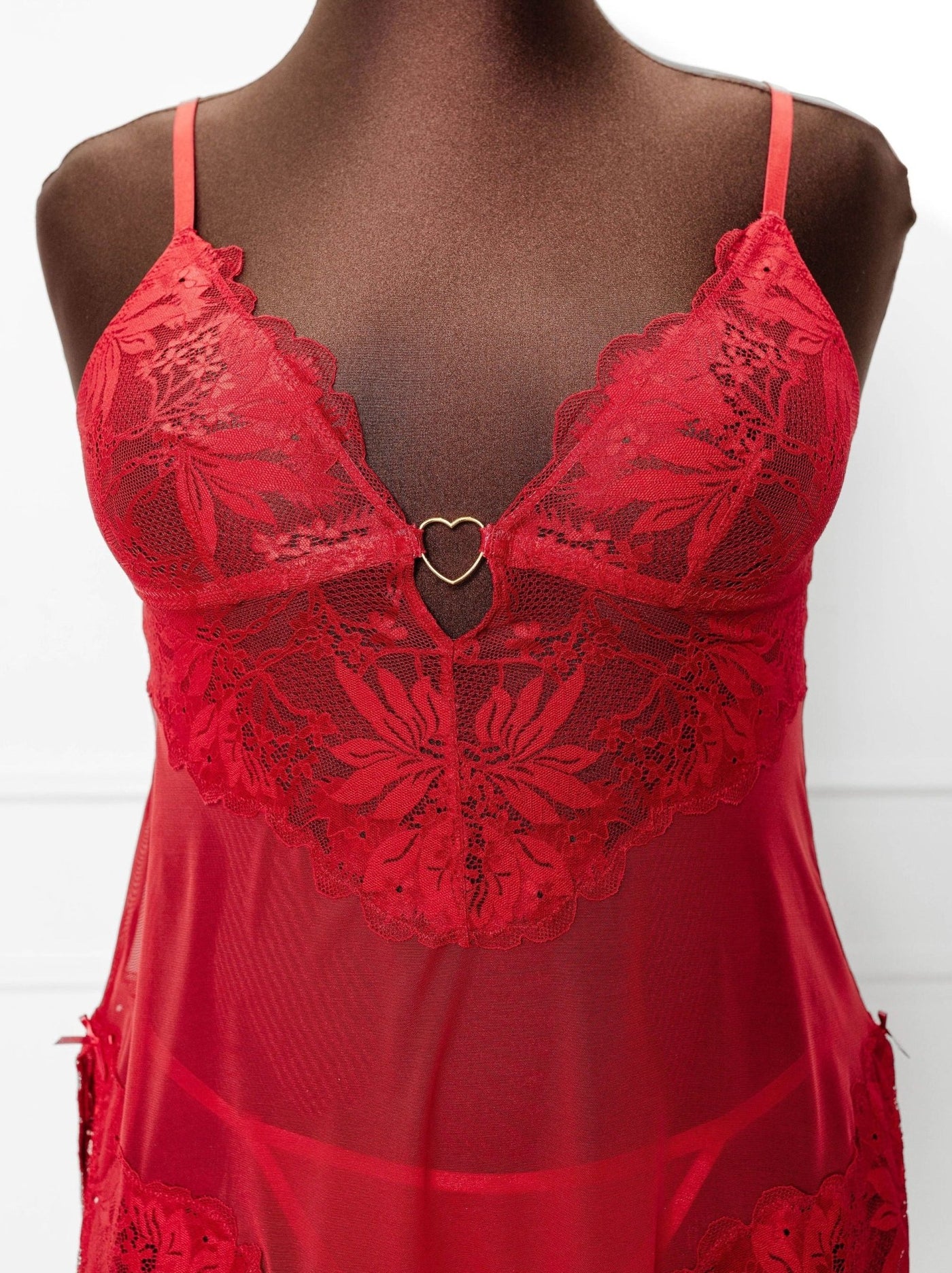 Lace & Mesh Heart Babydoll - Scarlet Red - Mentionables