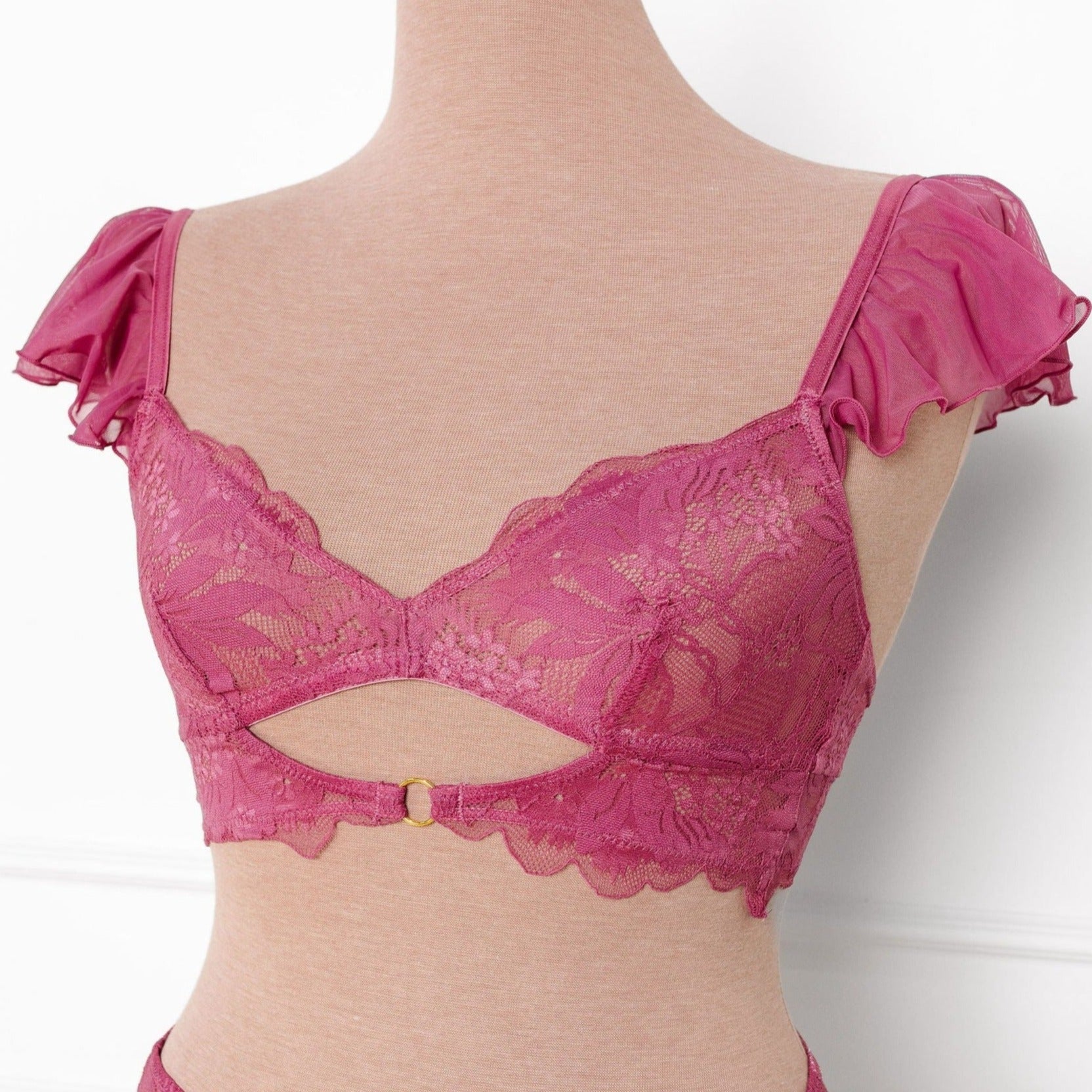 Emily's pink floral lace trim bra on Emily in Paris