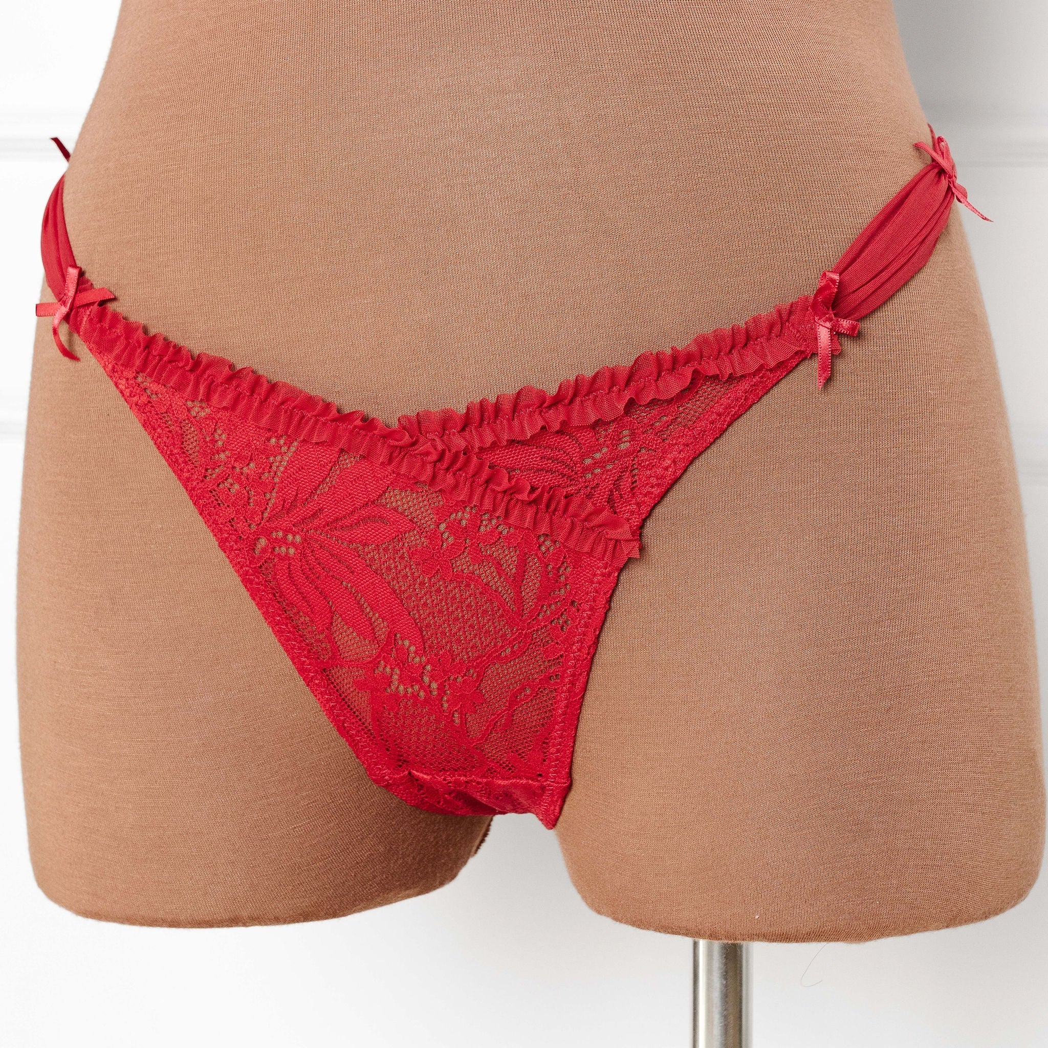 Red Lace Mesh Thong
