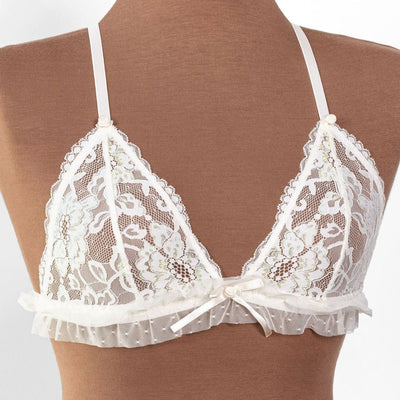 Lacy Ruffle Triangle Bralette - Iridescent Cream - Mentionables