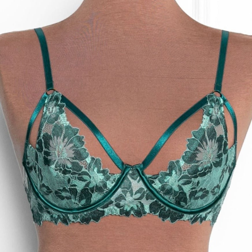 Emerald Green Delicate Lace Bra And Panties Set