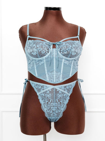 Lacy Underwire Corset - Frost Blue - Mentionables