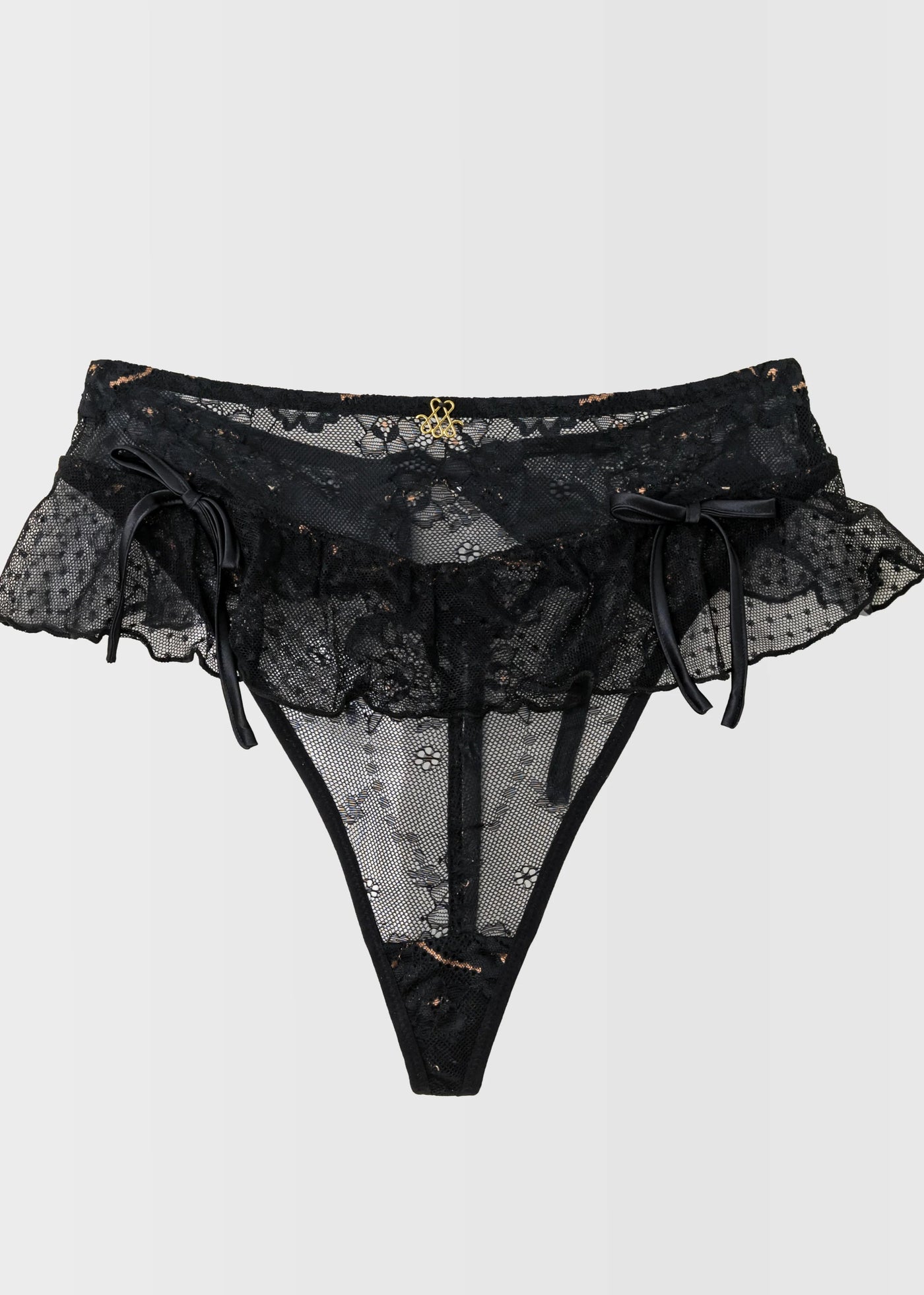 Lace & Mesh Corset Waist Panty - Black