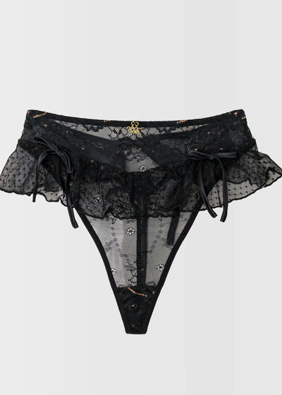 Lace & Mesh Corset Waist Panty - Black