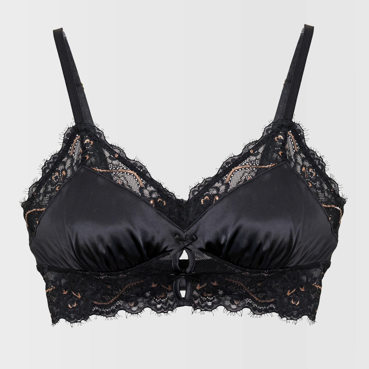 Lacy Satin Keyhole Two-Toned Bralette - Black