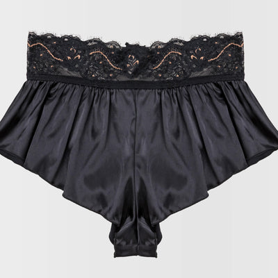 High Waist Lacy Satin Tap Two-Toned Shorts - Black