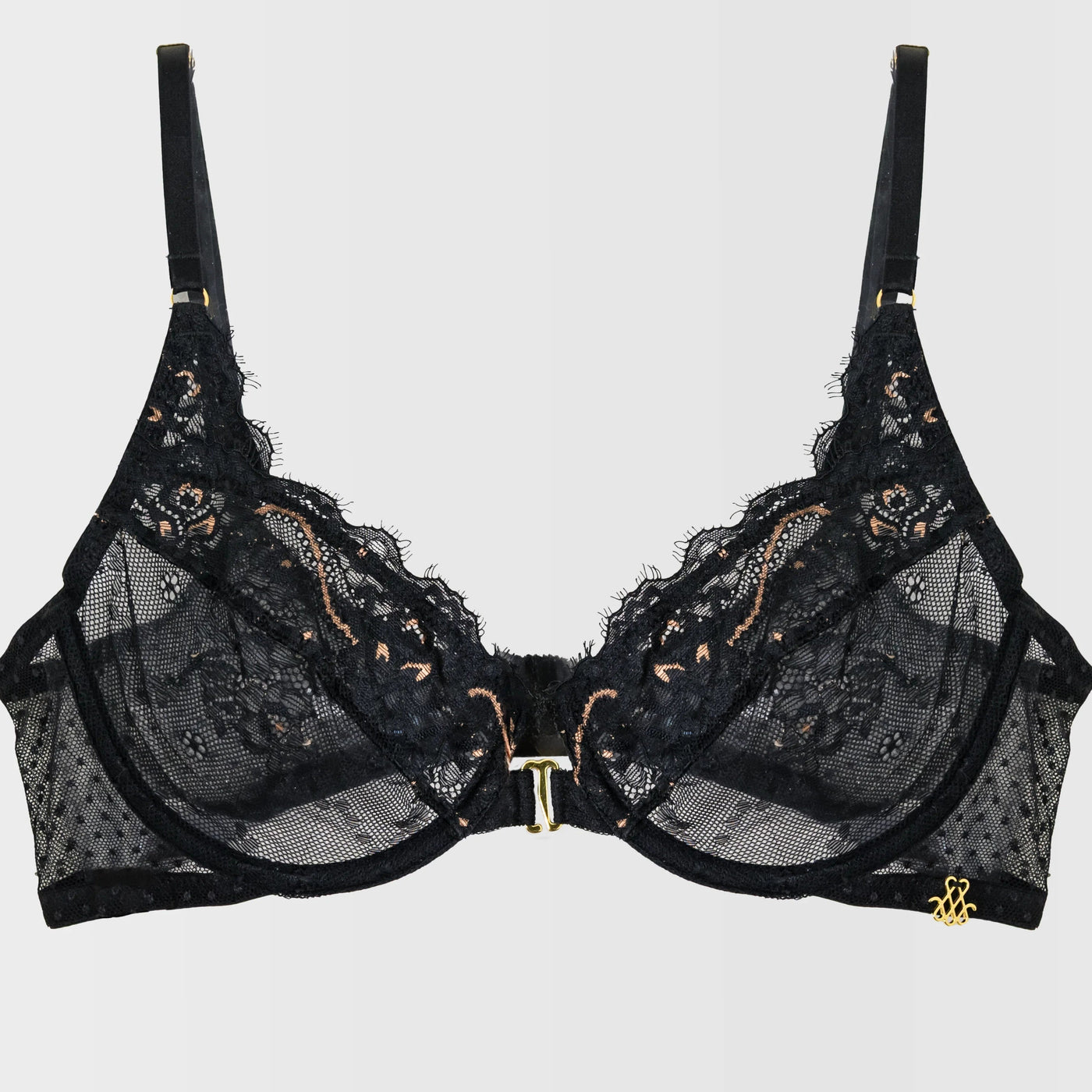 Eyelash Lace Underwire Balconette Bralette - Black
