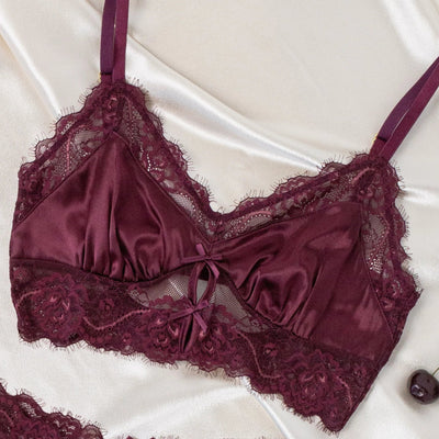 Lacy Satin Keyhole Bralette - Cherry Lacquer