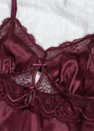 Satin & Eyelash Lace Slip - Cherry Lacquer