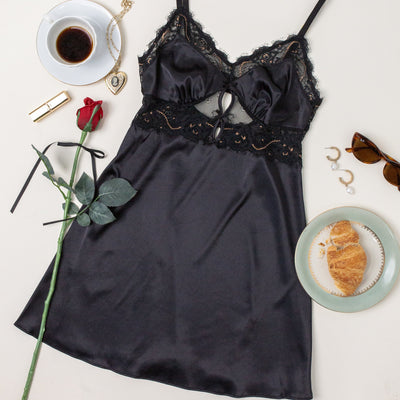 satin slip two toned black