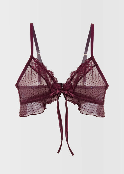 Lace & Mesh Ruffle Bralette - Cherry Lacquer