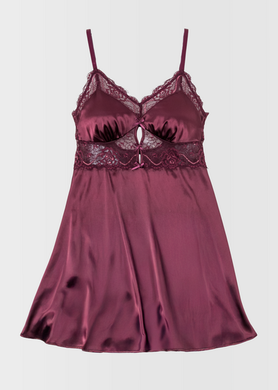 Satin & Eyelash Lace Slip - Cherry Lacquer