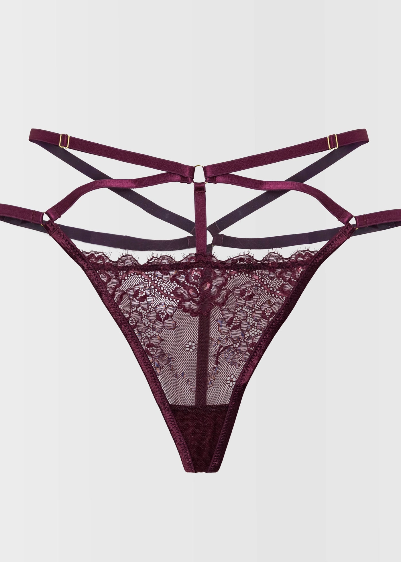 Lacy Strappy Thong - Cherry Lacquer