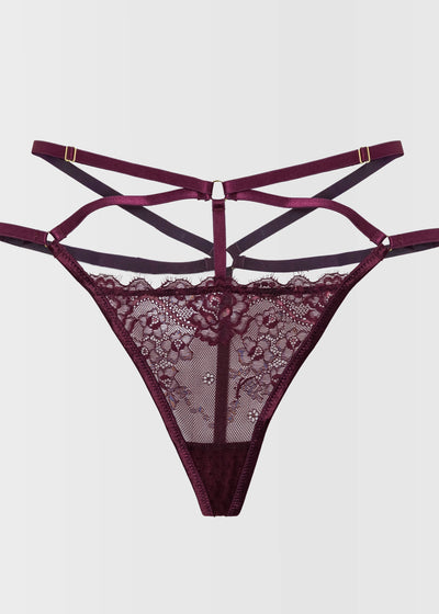 Lacy Strappy Thong - Cherry Lacquer