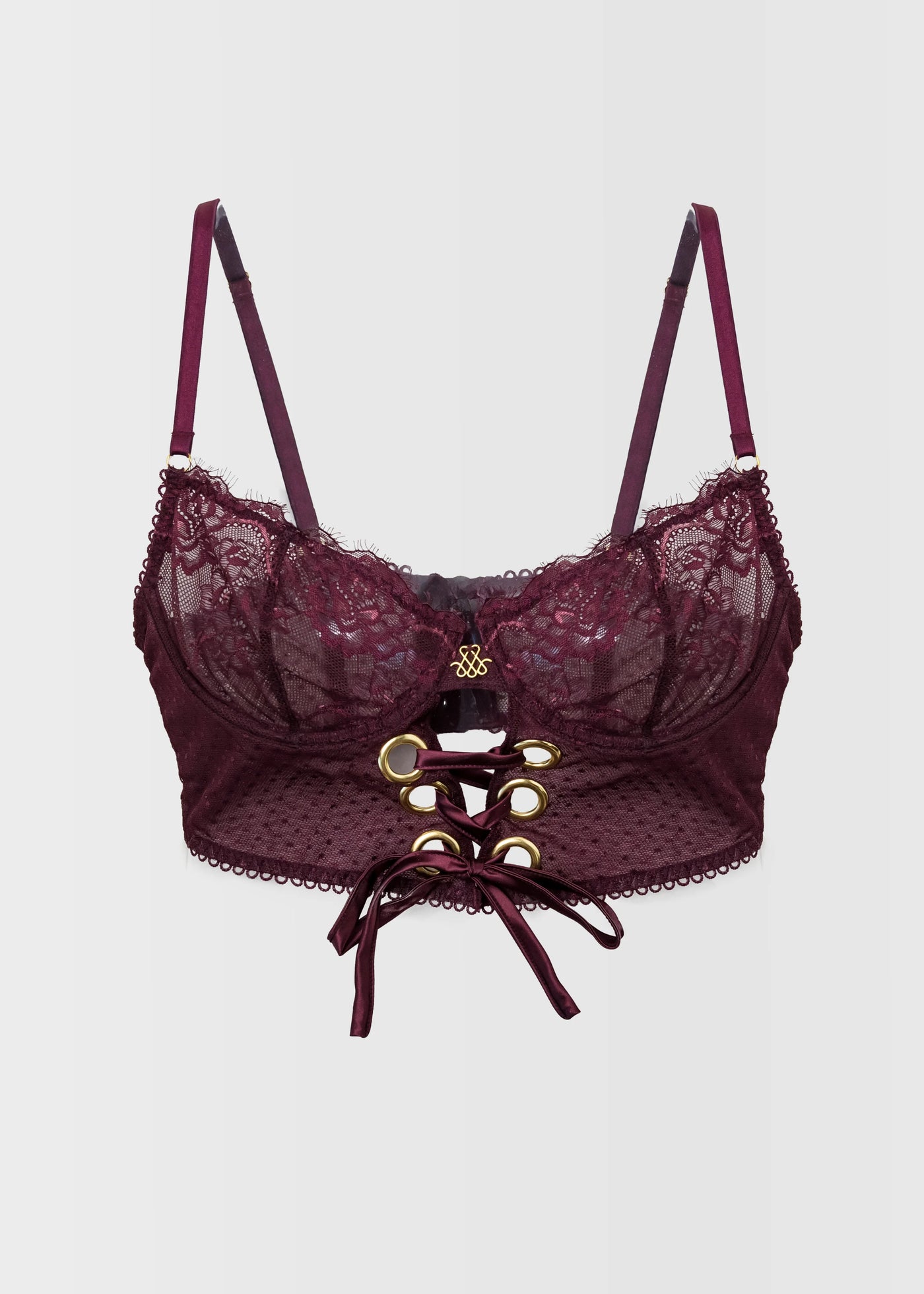 Eyelash Lace Underwire Lace Up Bustier - Cherry Lacquer