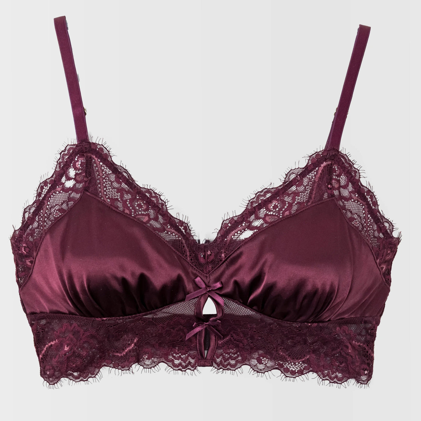 Lacy Satin Keyhole Bralette - Cherry Lacquer
