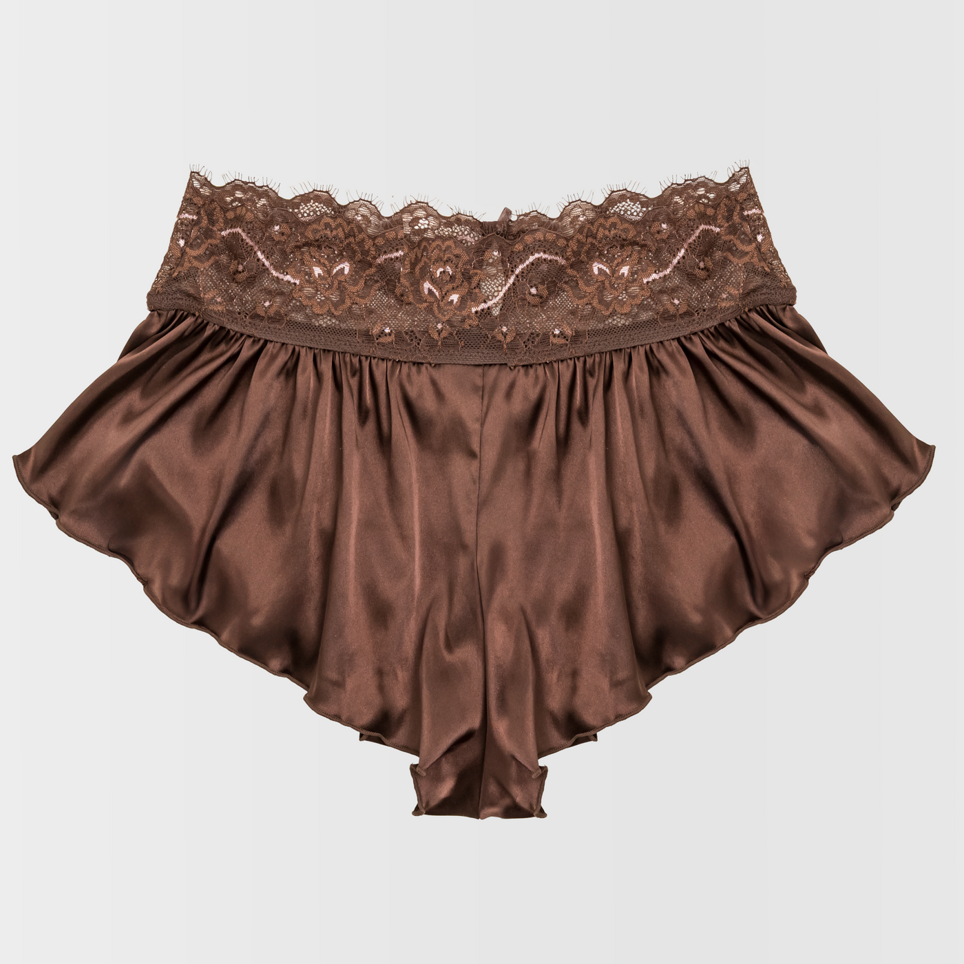 High Waist Lacy Satin Tap Shorts - Chocolate