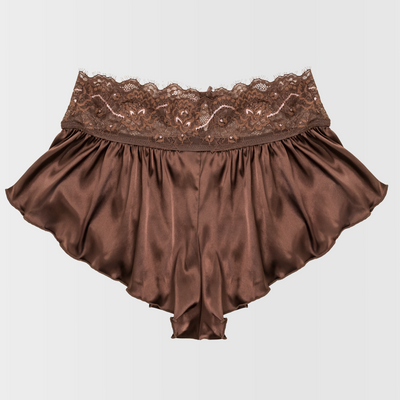 High Waist Lacy Satin Tap Shorts - Chocolate