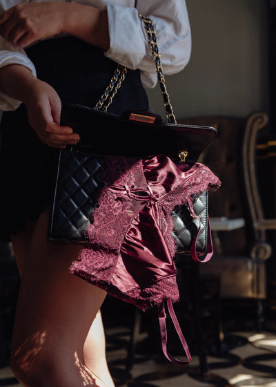 Lacy Satin Keyhole Bralette - Cherry Lacquer