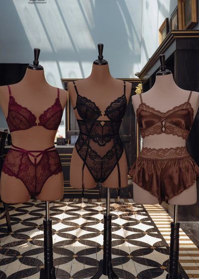 Lacy Satin Keyhole Bralette - Chocolate