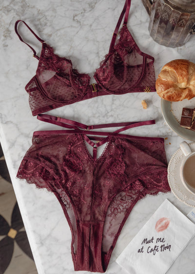 Eyelash Lace Underwire Balconette Bralette - Cherry Lacquer