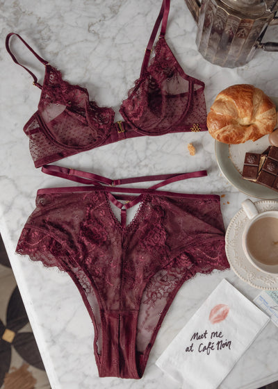 Eyelash Lace Underwire Balconette Bralette - Cherry Lacquer