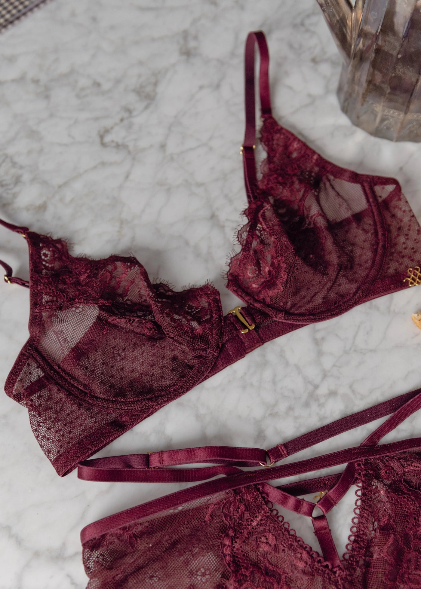 Eyelash Lace Underwire Balconette Bralette - Cherry Lacquer