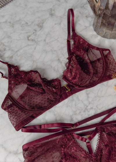 Eyelash Lace Underwire Balconette Bralette - Cherry Lacquer