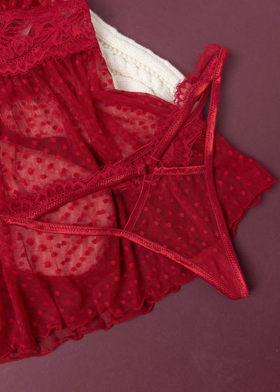 Lacy Cutout Thong - Red