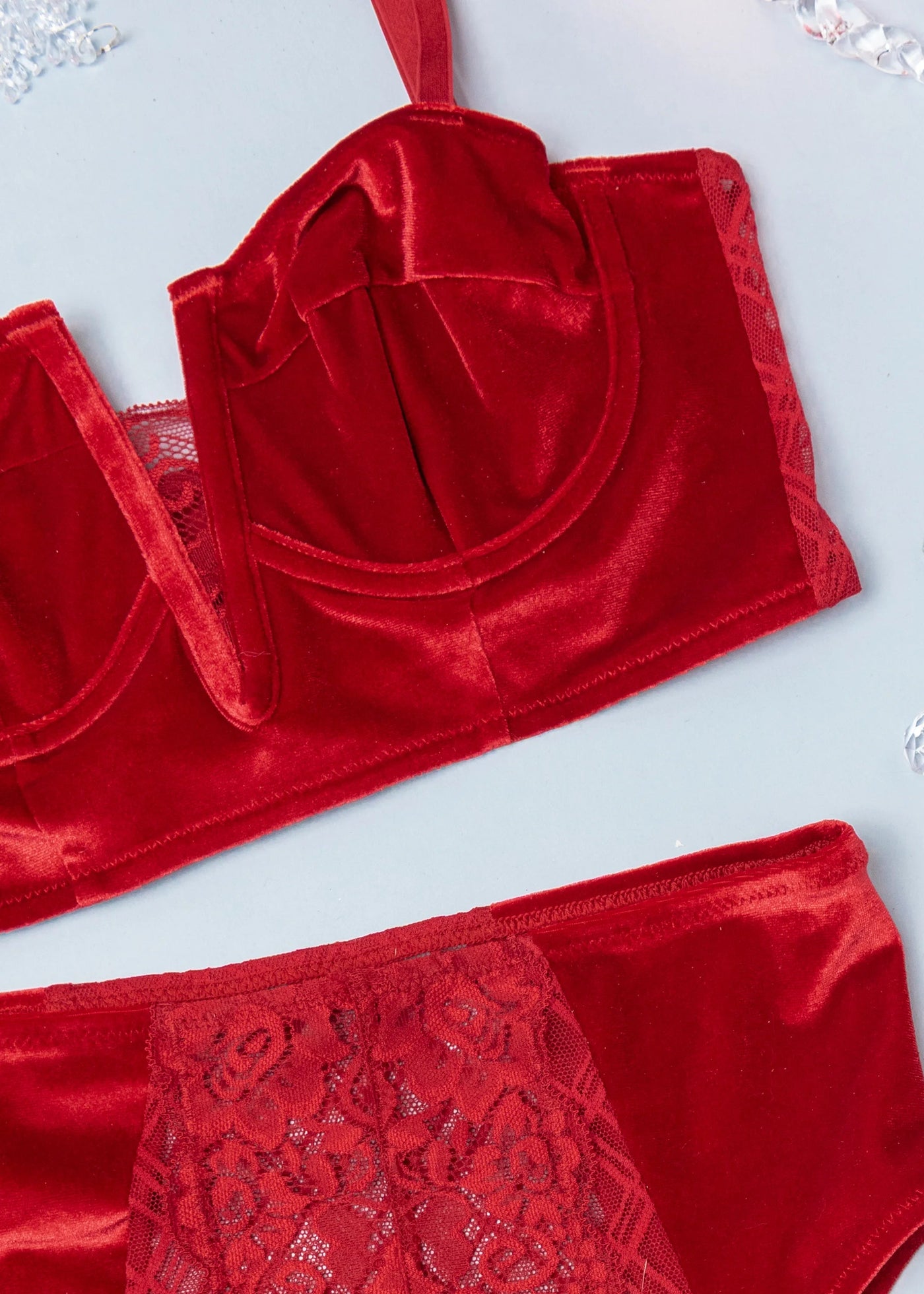 Velvet Underwire Bustier - Red