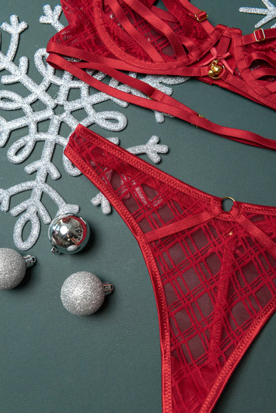 Midrise Mesh Charm Thong - Red