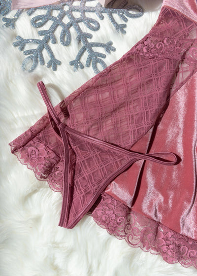 Lace & Velvet Strappy Babydoll - Sugarplum Pink