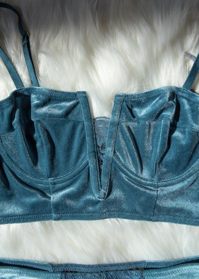Velvet Underwire Bustier - Retro Blue