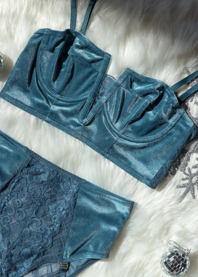 Velvet Underwire Bustier - Retro Blue