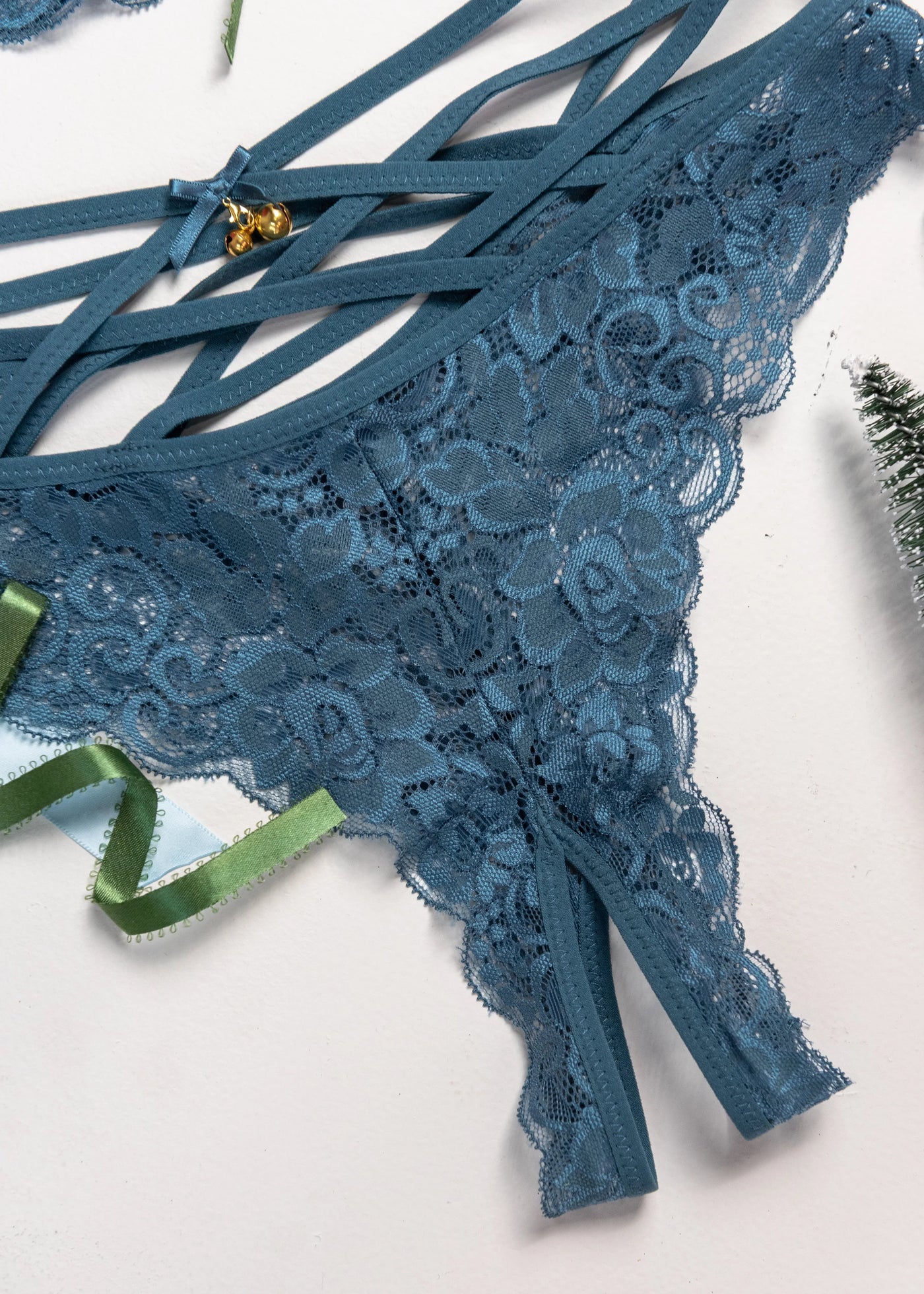 Strappy Crotchless Charm Panty - Retro Blue