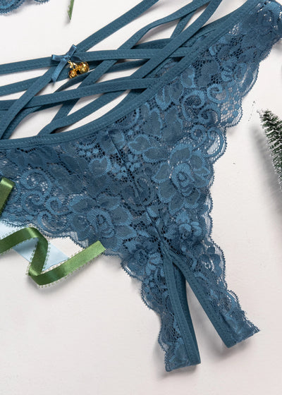 Strappy Crotchless Charm Panty - Retro Blue