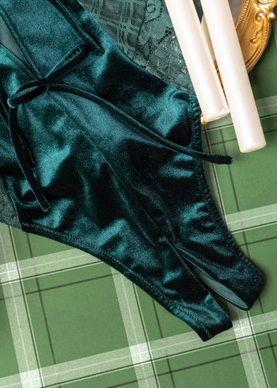 Lace & Velvet Crotchless Teddy - Alps Green