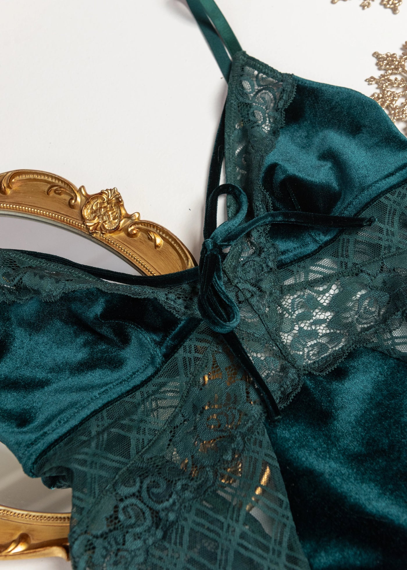 Lace & Velvet Strappy Babydoll - Alps Green