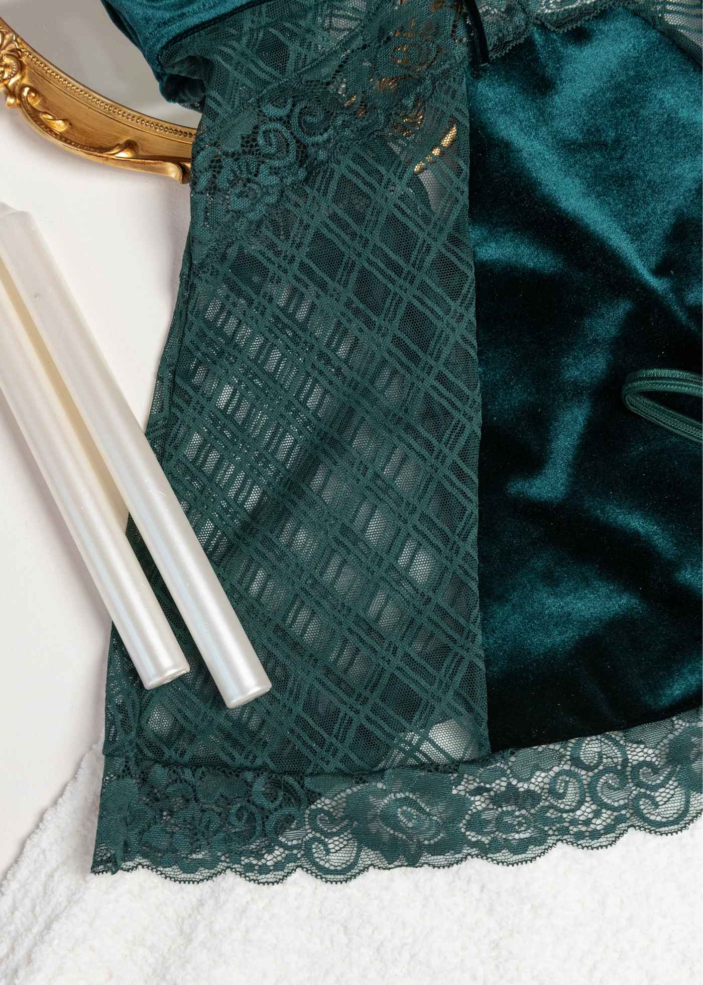 Lace & Velvet Strappy Babydoll - Alps Green